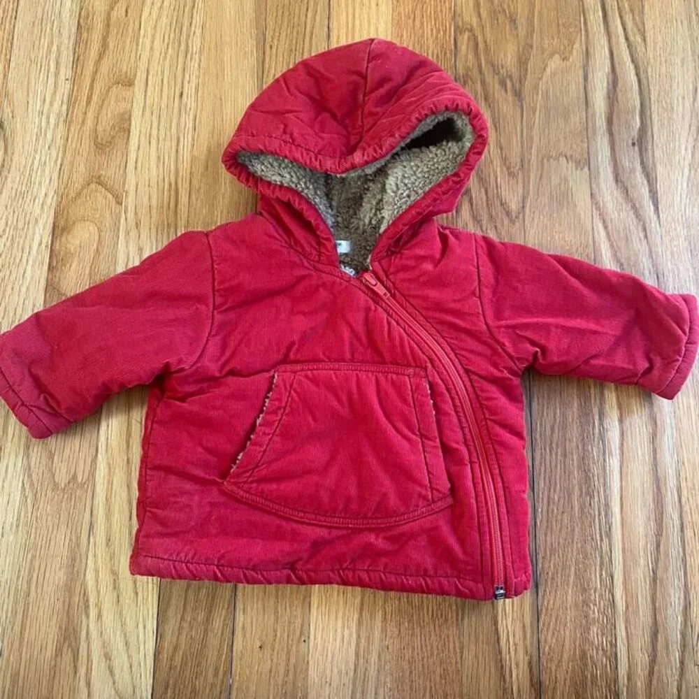 Baby Boden Red Sherpa Lined Coat